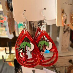 The Grinch Hand With Ornament Glitter Acrylic Earrings